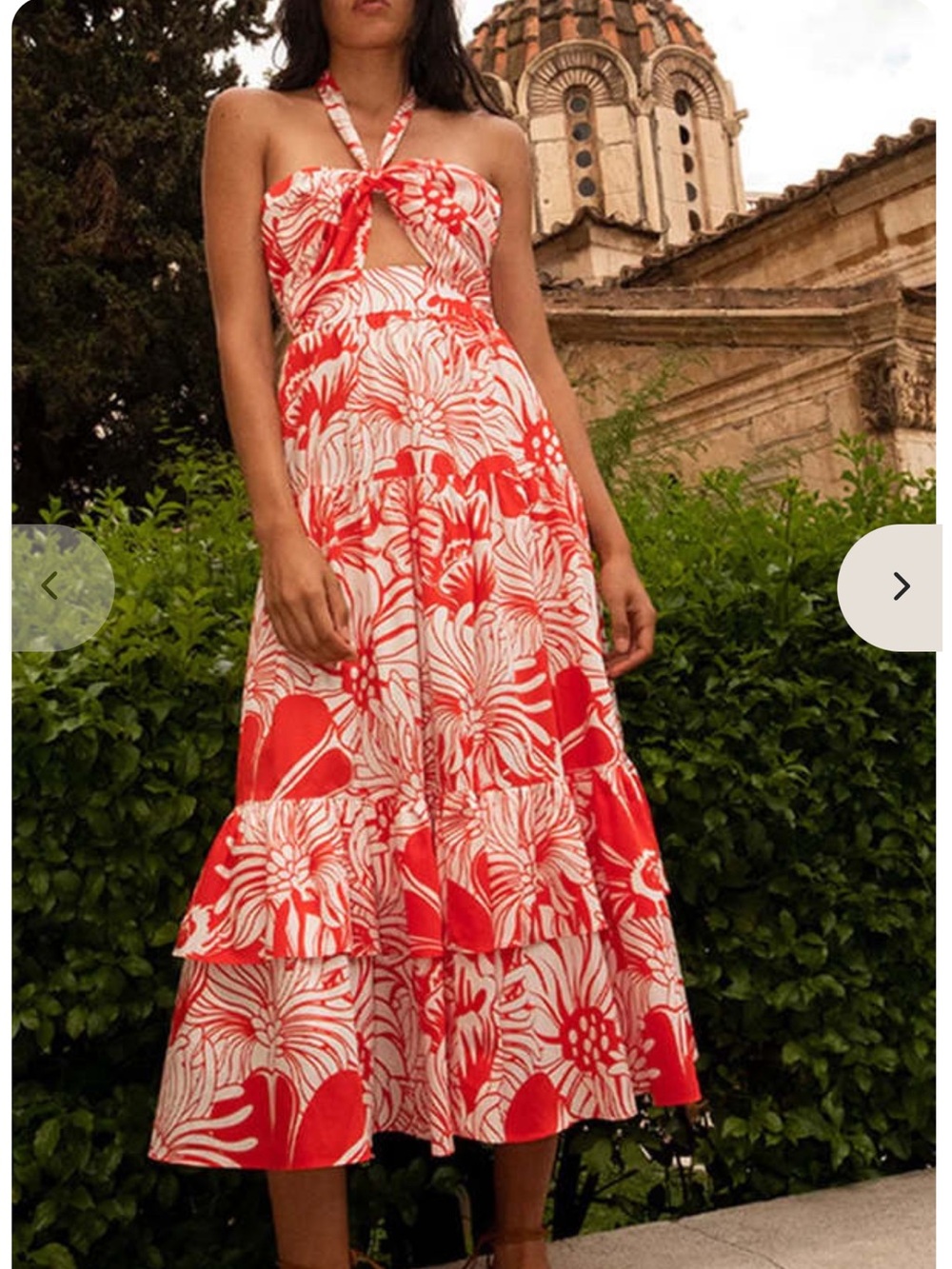 Borgo De Nor Red and White Floral Tiered Midi dress